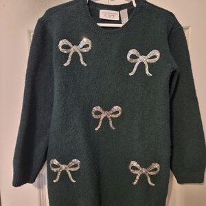🍁 The Children's Place Green Dress with Silver Bows